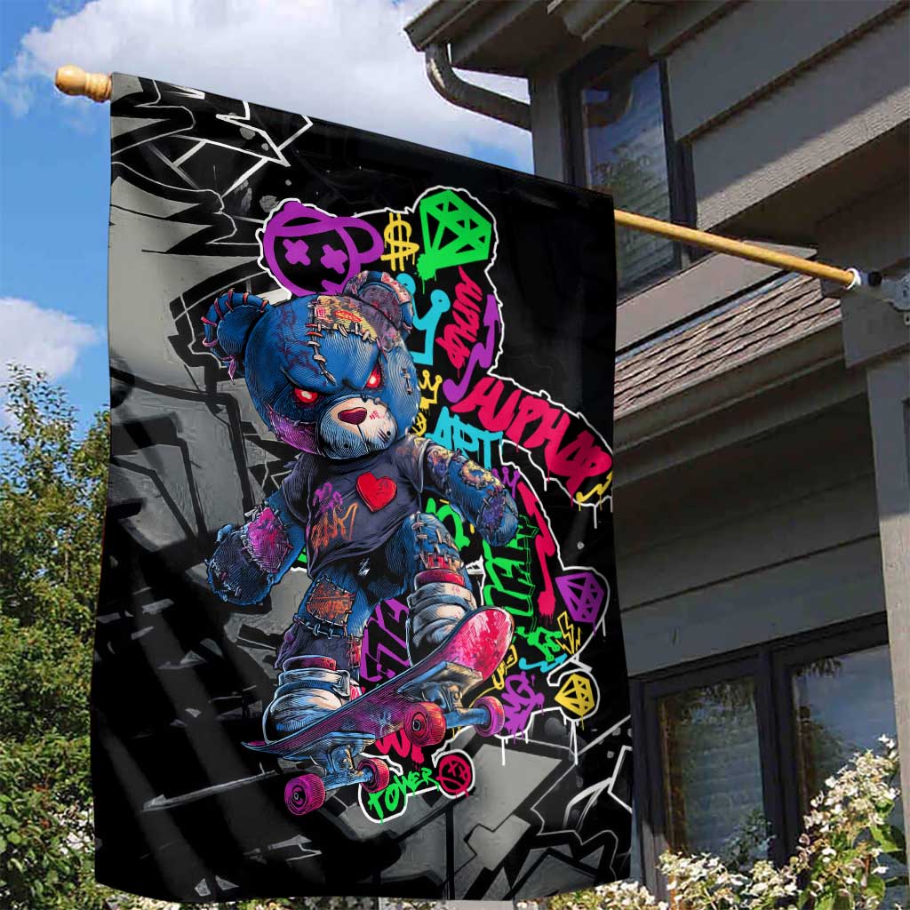 Teddy Bear Hip Hop Graffiti Street Art Garden Flag Crown Shades and Colorful Spray Paint Design - Wonder Print Shop