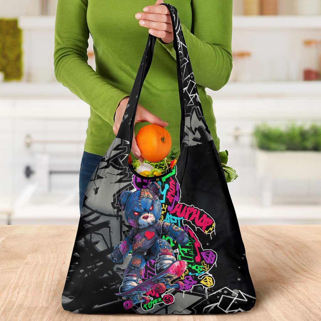 Teddy Bear Hip Hop Graffiti Street Art Grocery Bag Crown Shades and Colorful Spray Paint Design - Wonder Print Shop