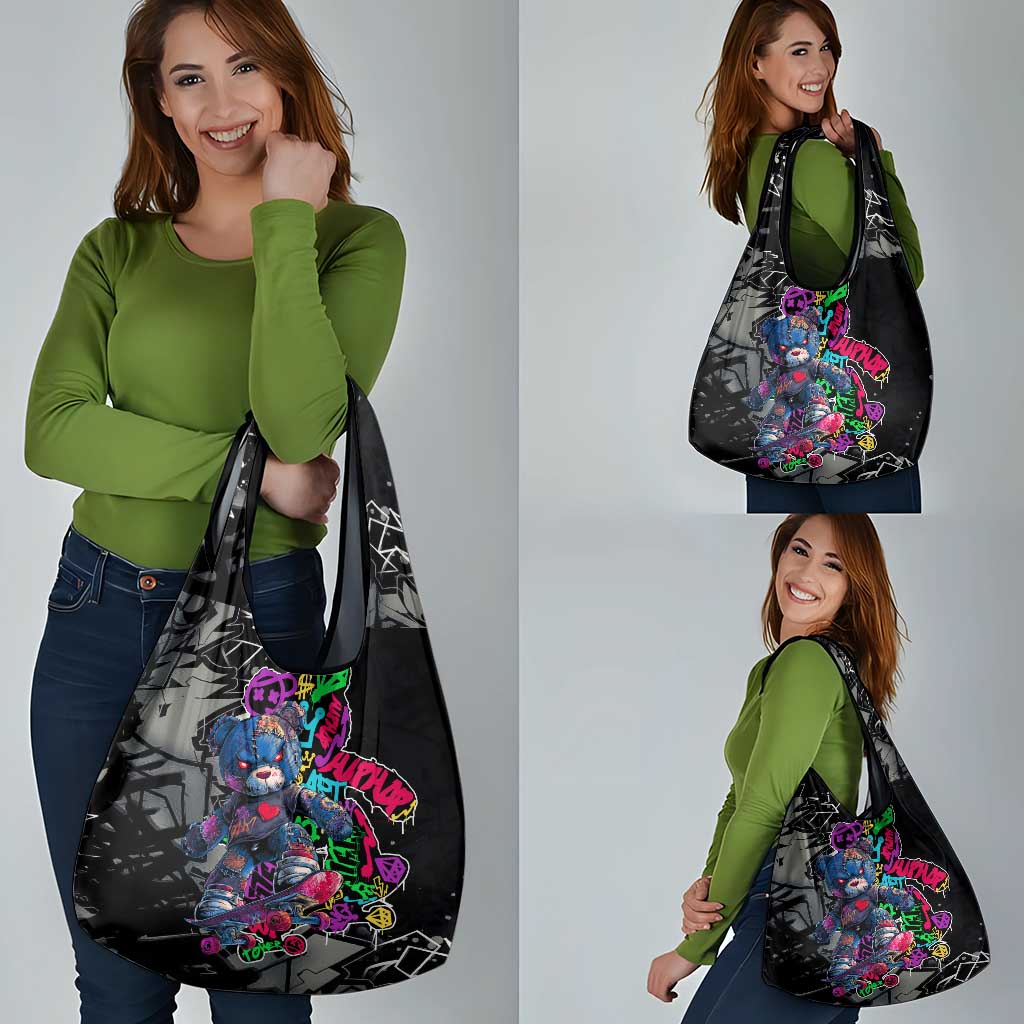 Teddy Bear Hip Hop Graffiti Street Art Grocery Bag Crown Shades and Colorful Spray Paint Design - Wonder Print Shop
