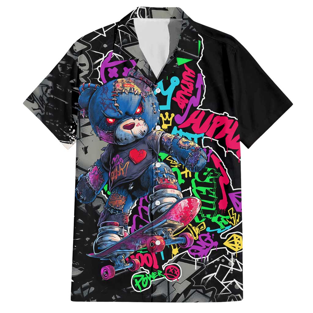 Teddy Bear Hip Hop Graffiti Street Art Hawaiian Shirt Crown Shades and Colorful Spray Paint Design - Wonder Print Shop