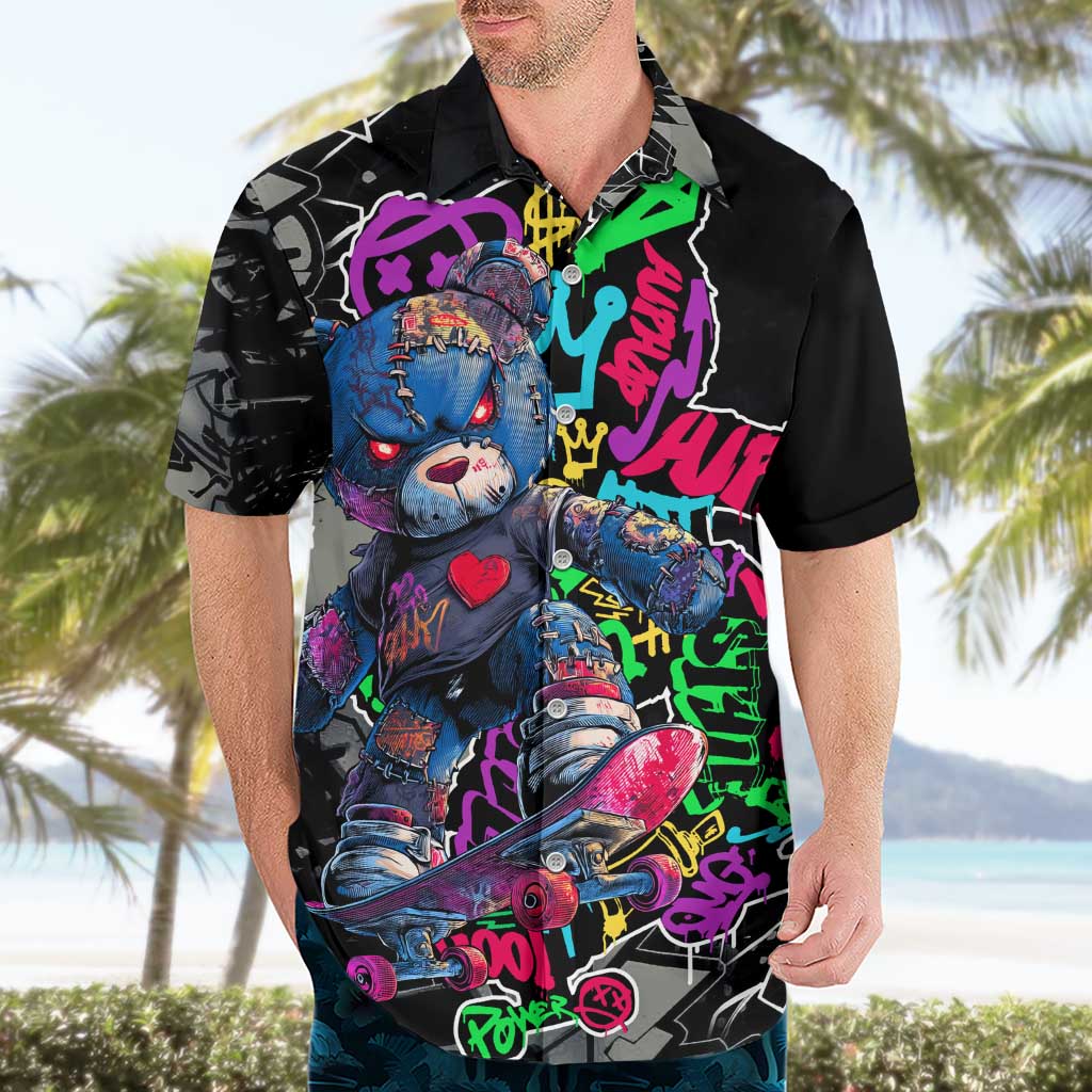 Teddy Bear Hip Hop Graffiti Street Art Hawaiian Shirt Crown Shades and Colorful Spray Paint Design - Wonder Print Shop