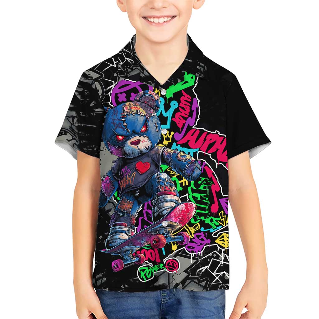 Teddy Bear Hip Hop Graffiti Street Art Hawaiian Shirt Crown Shades and Colorful Spray Paint Design - Wonder Print Shop