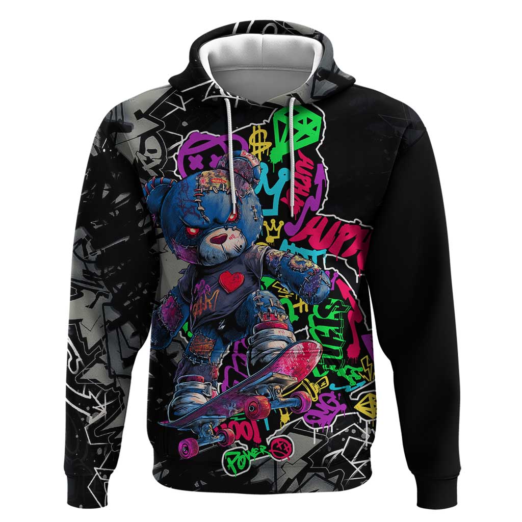 Teddy Bear Hip Hop Graffiti Street Art Hoodie Crown Shades and Colorful Spray Paint Design - Wonder Print Shop