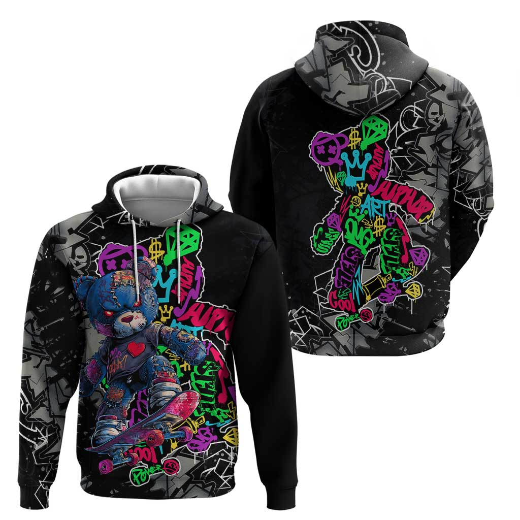 Teddy Bear Hip Hop Graffiti Street Art Hoodie Crown Shades and Colorful Spray Paint Design - Wonder Print Shop