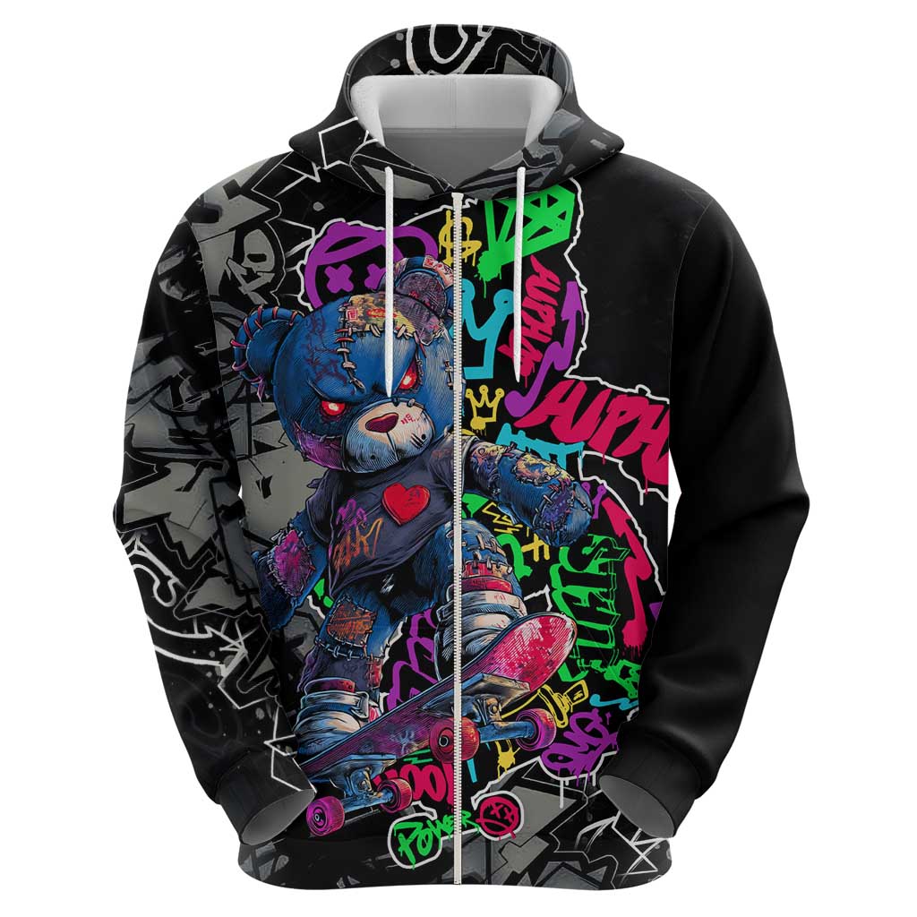 Teddy Bear Hip Hop Graffiti Street Art Hoodie Crown Shades and Colorful Spray Paint Design - Wonder Print Shop