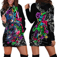 Teddy Bear Hip Hop Graffiti Street Art Hoodie Dress Crown Shades and Colorful Spray Paint Design - Wonder Print Shop