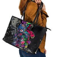 Teddy Bear Hip Hop Graffiti Street Art Leather Tote Bag Crown Shades and Colorful Spray Paint Design - Wonder Print Shop