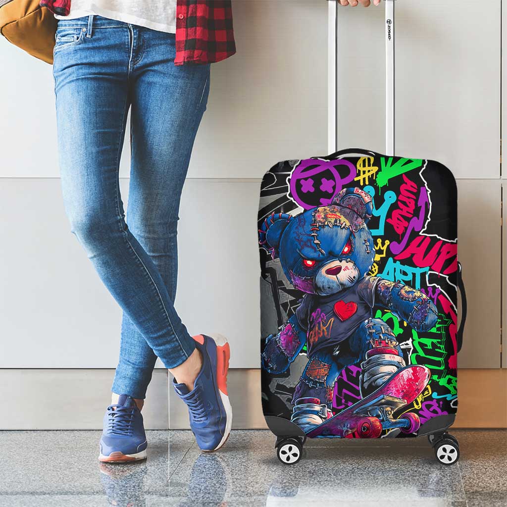 Teddy Bear Hip Hop Graffiti Street Art Luggage Cover Crown Shades and Colorful Spray Paint Design - Wonder Print Shop