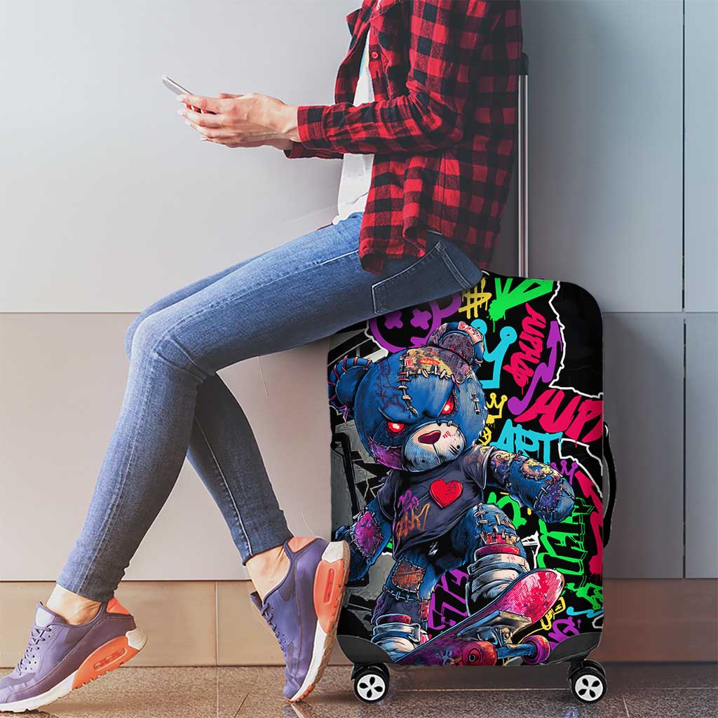 Teddy Bear Hip Hop Graffiti Street Art Luggage Cover Crown Shades and Colorful Spray Paint Design - Wonder Print Shop