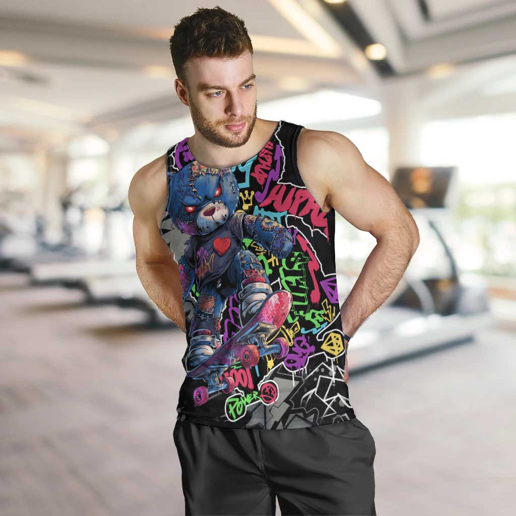 Teddy Bear Hip Hop Graffiti Street Art Men Tank Top Crown Shades and Colorful Spray Paint Design - Wonder Print Shop