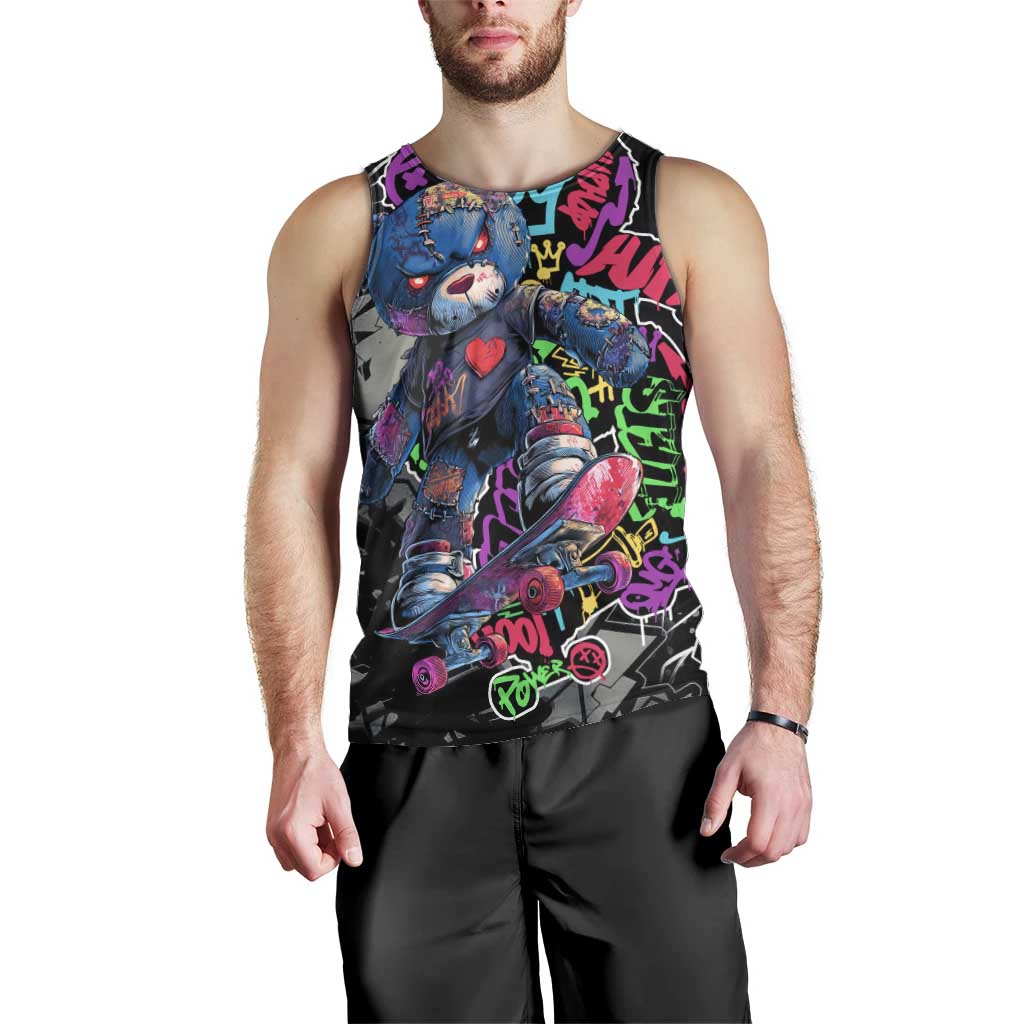 Teddy Bear Hip Hop Graffiti Street Art Men Tank Top Crown Shades and Colorful Spray Paint Design - Wonder Print Shop