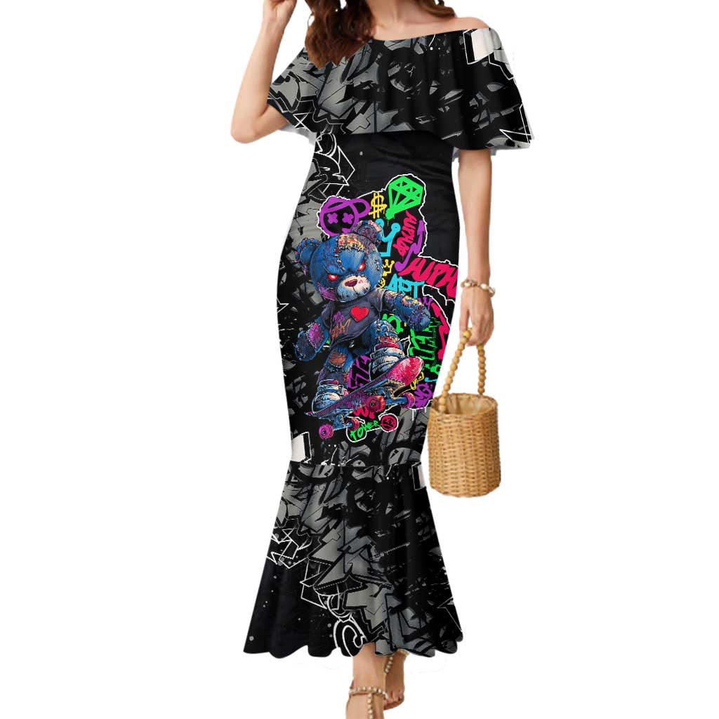 Teddy Bear Hip Hop Graffiti Street Art Mermaid Dress Crown Shades and Colorful Spray Paint Design - Wonder Print Shop