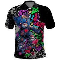 Teddy Bear Hip Hop Graffiti Street Art Polo Shirt Crown Shades and Colorful Spray Paint Design - Wonder Print Shop
