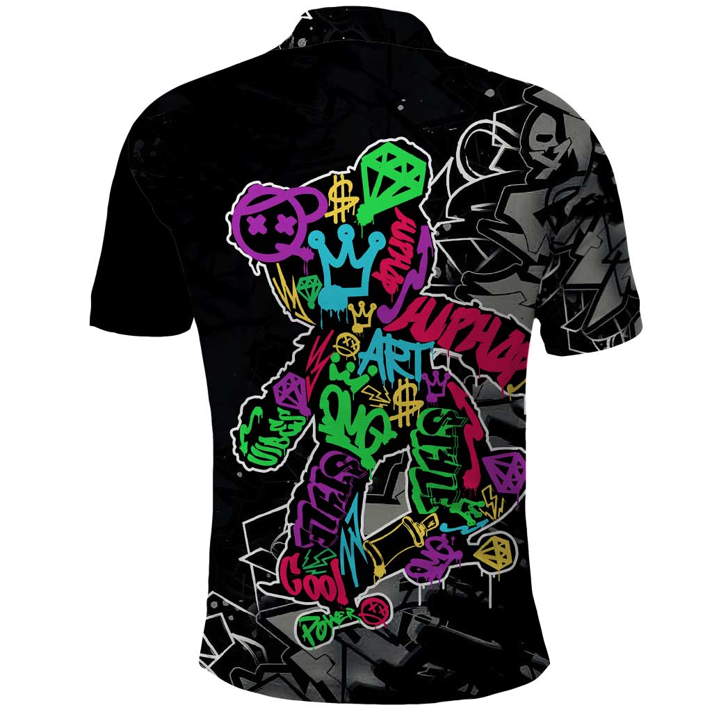 Teddy Bear Hip Hop Graffiti Street Art Polo Shirt Crown Shades and Colorful Spray Paint Design - Wonder Print Shop