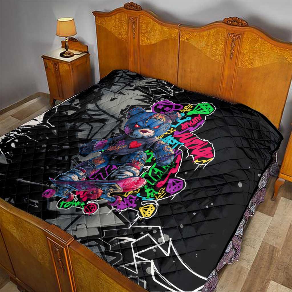 Teddy Bear Hip Hop Graffiti Street Art Quilt Crown Shades and Colorful Spray Paint Design - Wonder Print Shop