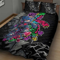 Teddy Bear Hip Hop Graffiti Street Art Quilt Bed Set Crown Shades and Colorful Spray Paint Design - Wonder Print Shop