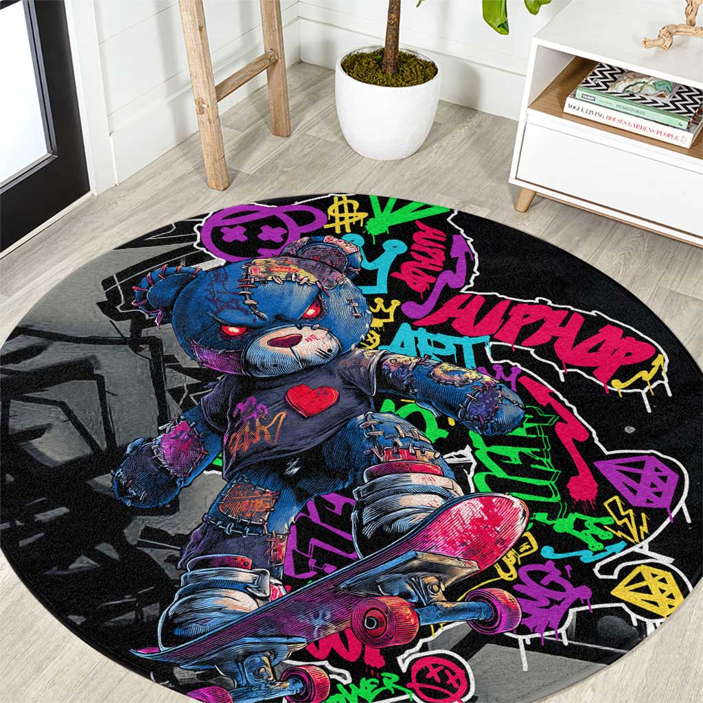 Teddy Bear Hip Hop Graffiti Street Art Round Carpet Crown Shades and Colorful Spray Paint Design - Wonder Print Shop