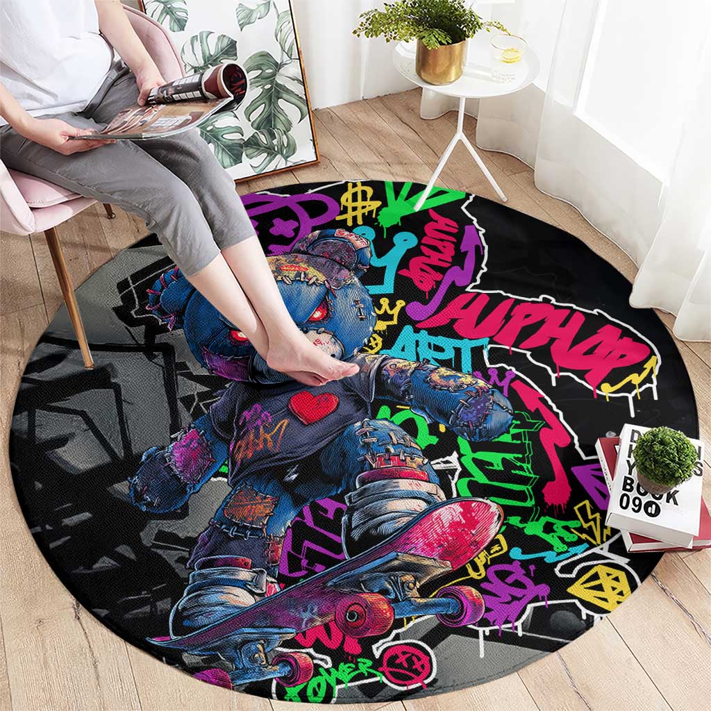 Teddy Bear Hip Hop Graffiti Street Art Round Carpet Crown Shades and Colorful Spray Paint Design - Wonder Print Shop