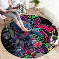 Teddy Bear Hip Hop Graffiti Street Art Round Carpet Crown Shades and Colorful Spray Paint Design - Wonder Print Shop