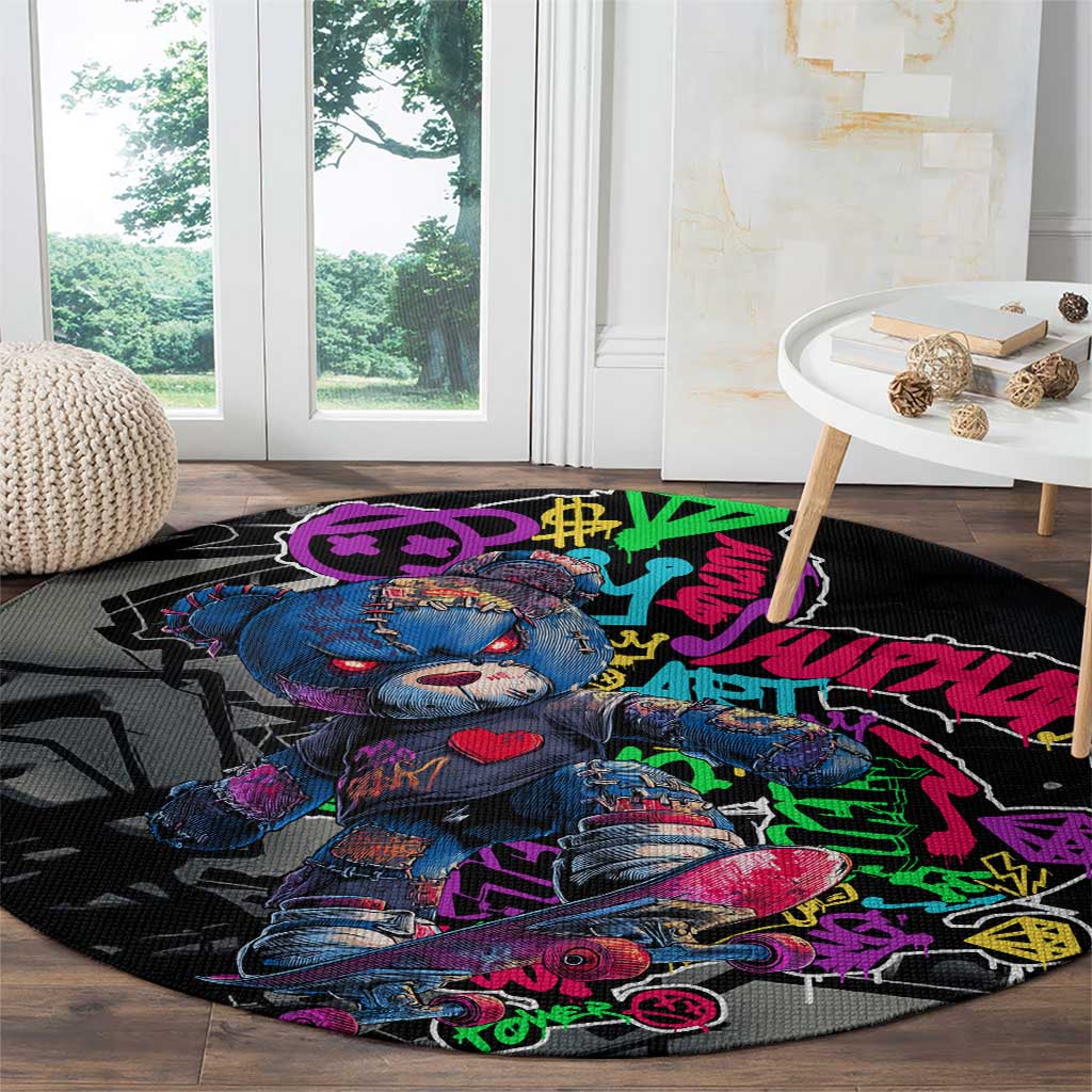 Teddy Bear Hip Hop Graffiti Street Art Round Carpet Crown Shades and Colorful Spray Paint Design - Wonder Print Shop