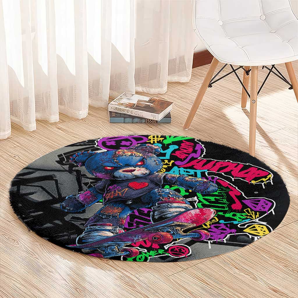 Teddy Bear Hip Hop Graffiti Street Art Round Carpet Crown Shades and Colorful Spray Paint Design - Wonder Print Shop