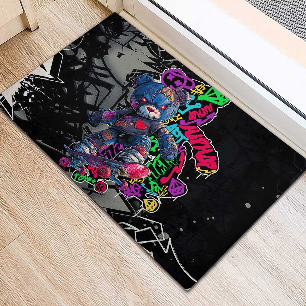 Teddy Bear Hip Hop Graffiti Street Art Rubber Doormat Crown Shades and Colorful Spray Paint Design - Wonder Print Shop