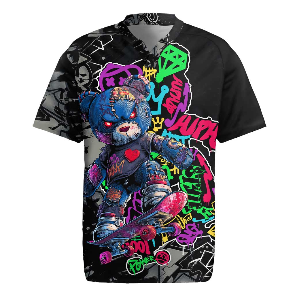 Teddy Bear Hip Hop Graffiti Street Art Rugby Jersey Crown Shades and Colorful Spray Paint Design - Wonder Print Shop