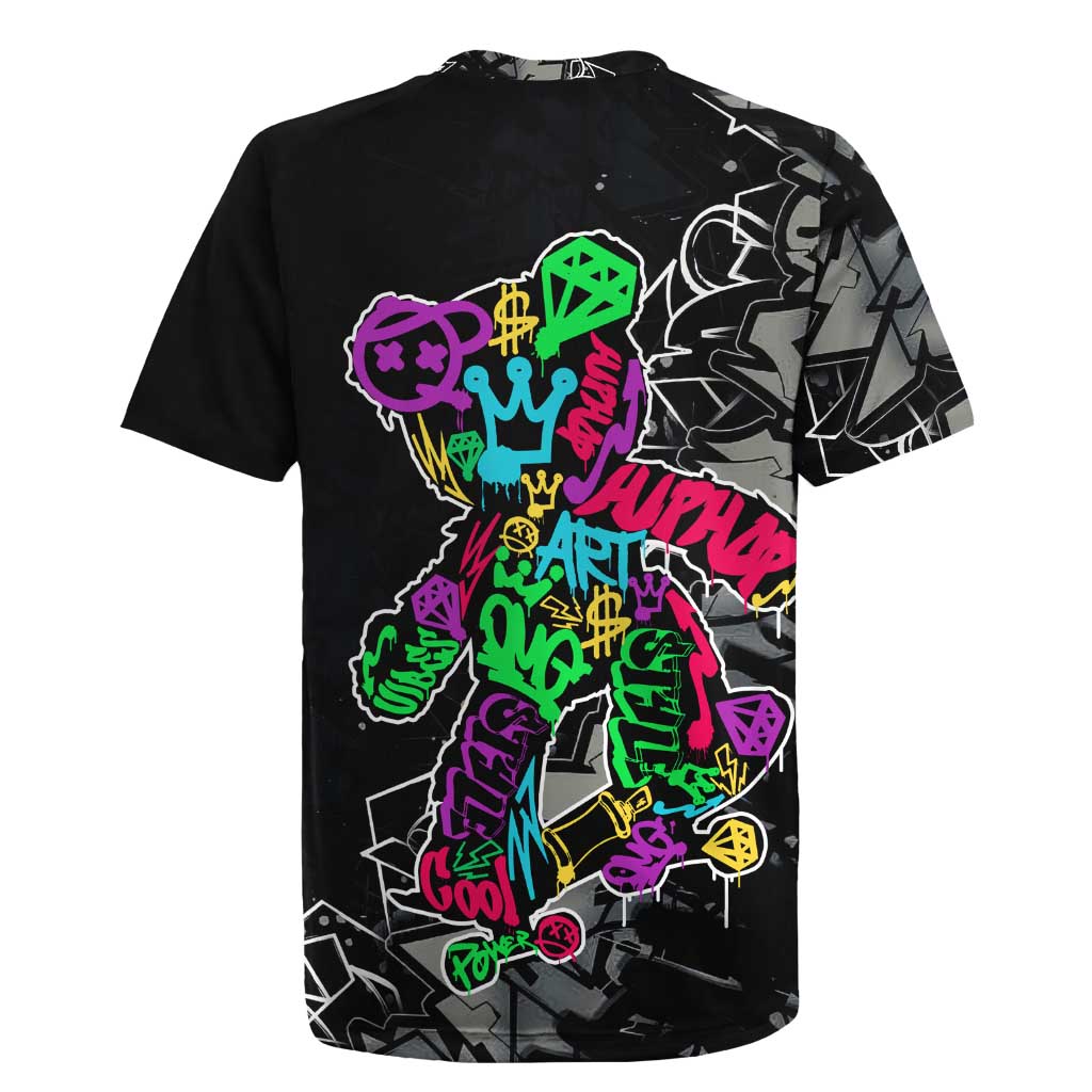 Teddy Bear Hip Hop Graffiti Street Art Rugby Jersey Crown Shades and Colorful Spray Paint Design - Wonder Print Shop