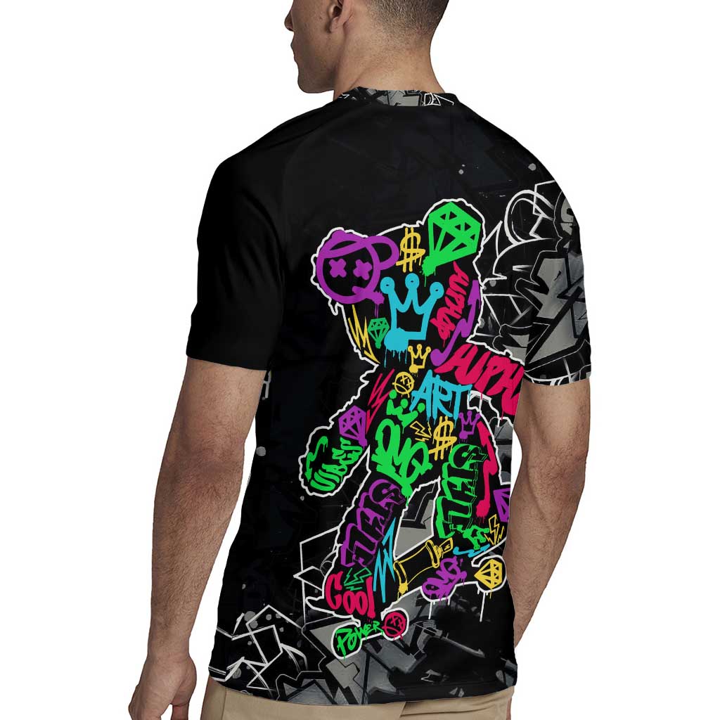 Teddy Bear Hip Hop Graffiti Street Art Rugby Jersey Crown Shades and Colorful Spray Paint Design - Wonder Print Shop