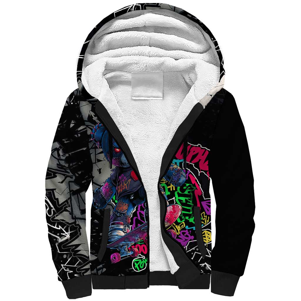 Teddy Bear Hip Hop Graffiti Street Art Sherpa Hoodie Crown Shades and Colorful Spray Paint Design - Wonder Print Shop