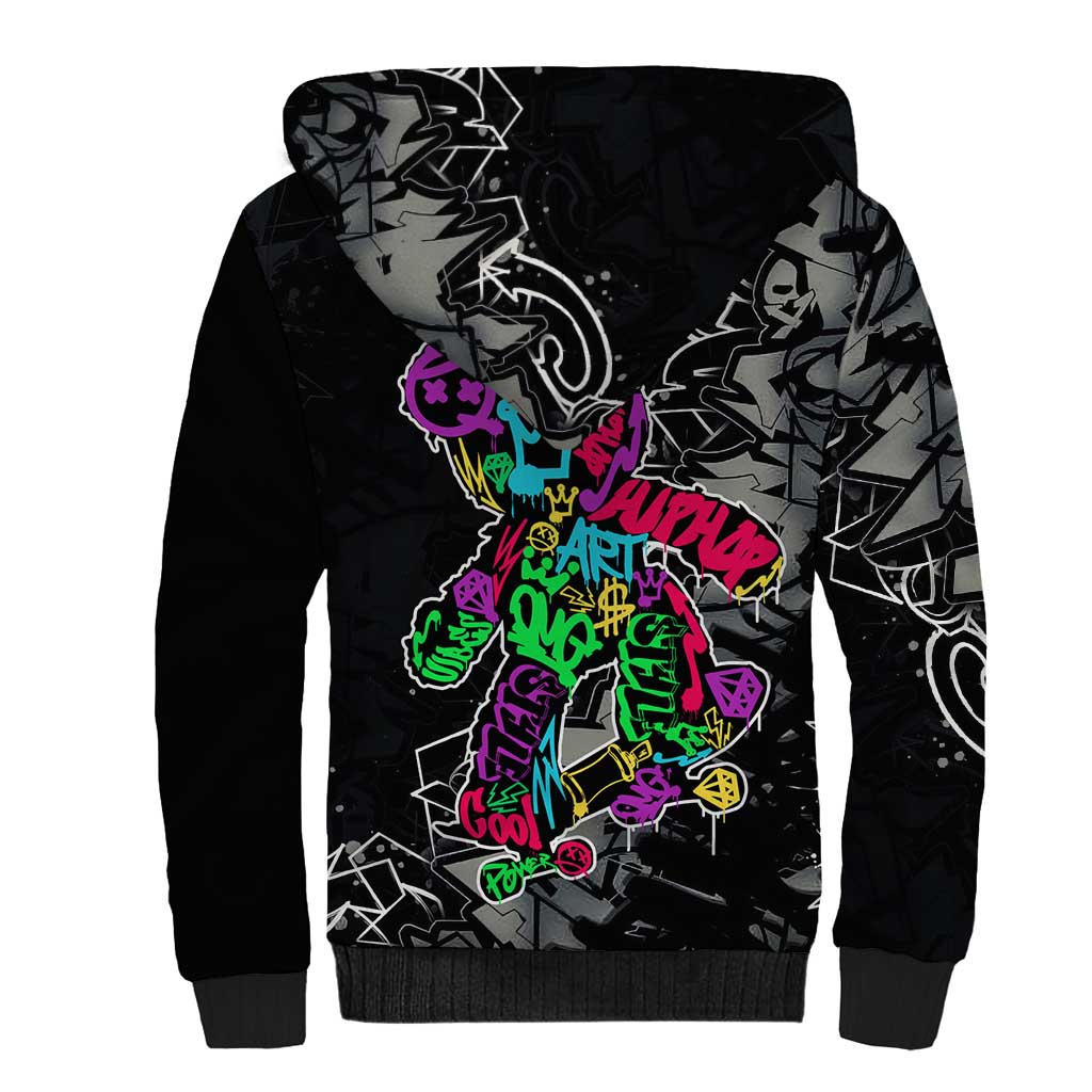 Teddy Bear Hip Hop Graffiti Street Art Sherpa Hoodie Crown Shades and Colorful Spray Paint Design - Wonder Print Shop