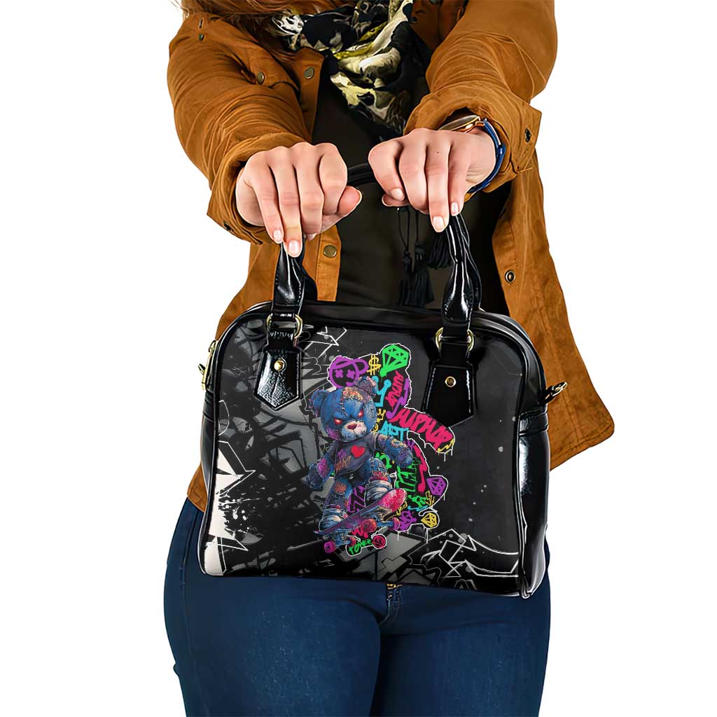 Teddy Bear Hip Hop Graffiti Street Art Shoulder Handbag Crown Shades and Colorful Spray Paint Design - Wonder Print Shop