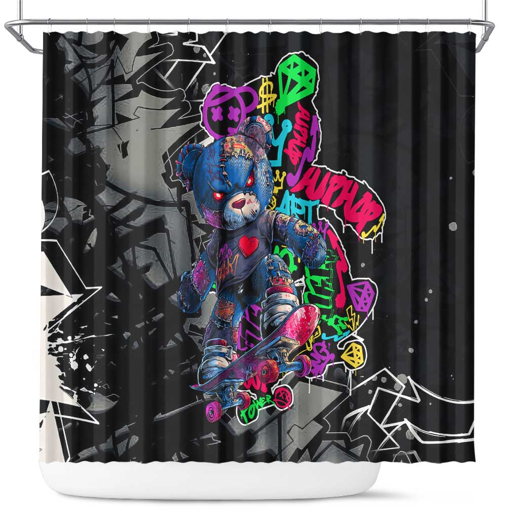 Teddy Bear Hip Hop Graffiti Street Art Shower Curtain Crown Shades and Colorful Spray Paint Design - Wonder Print Shop