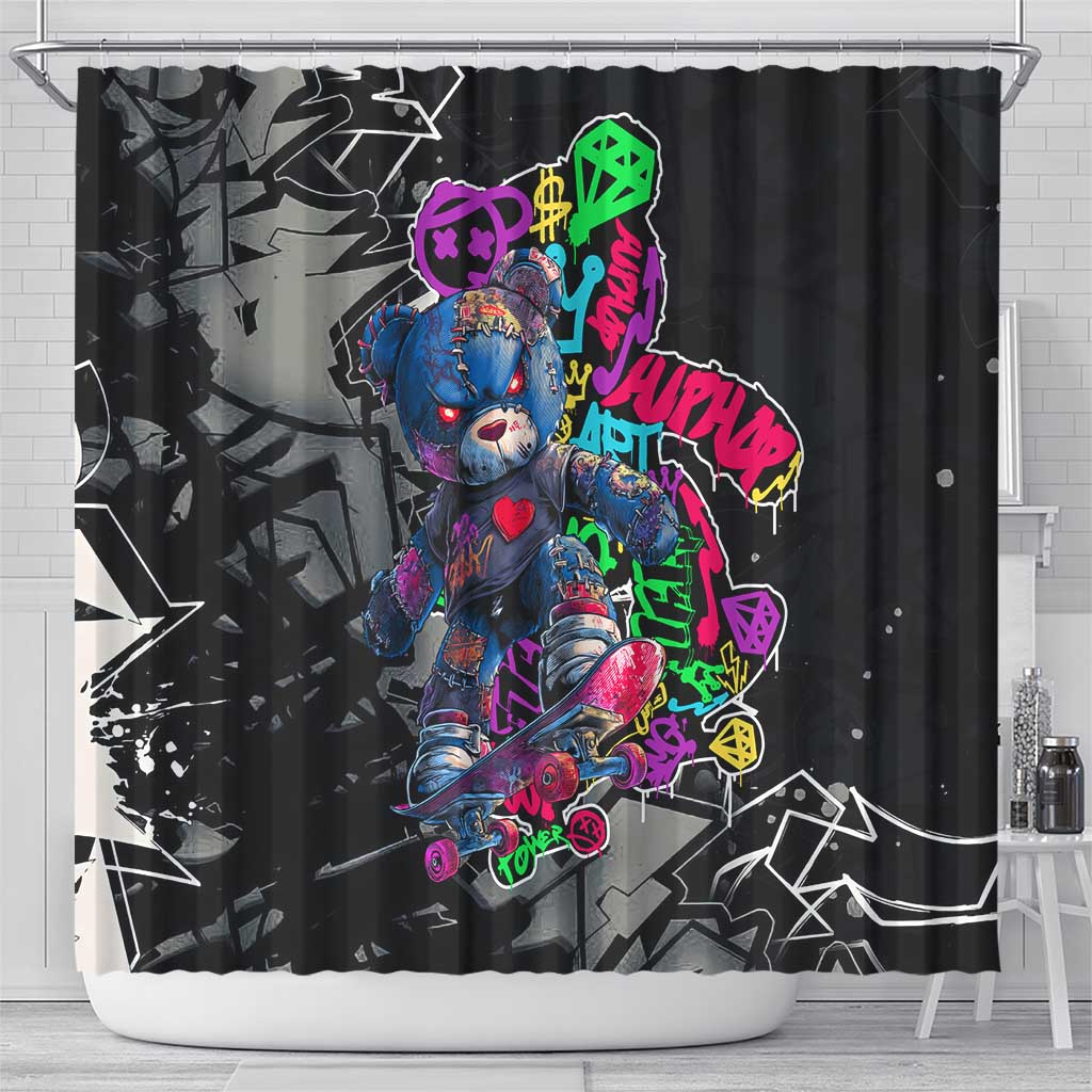 Teddy Bear Hip Hop Graffiti Street Art Shower Curtain Crown Shades and Colorful Spray Paint Design - Wonder Print Shop