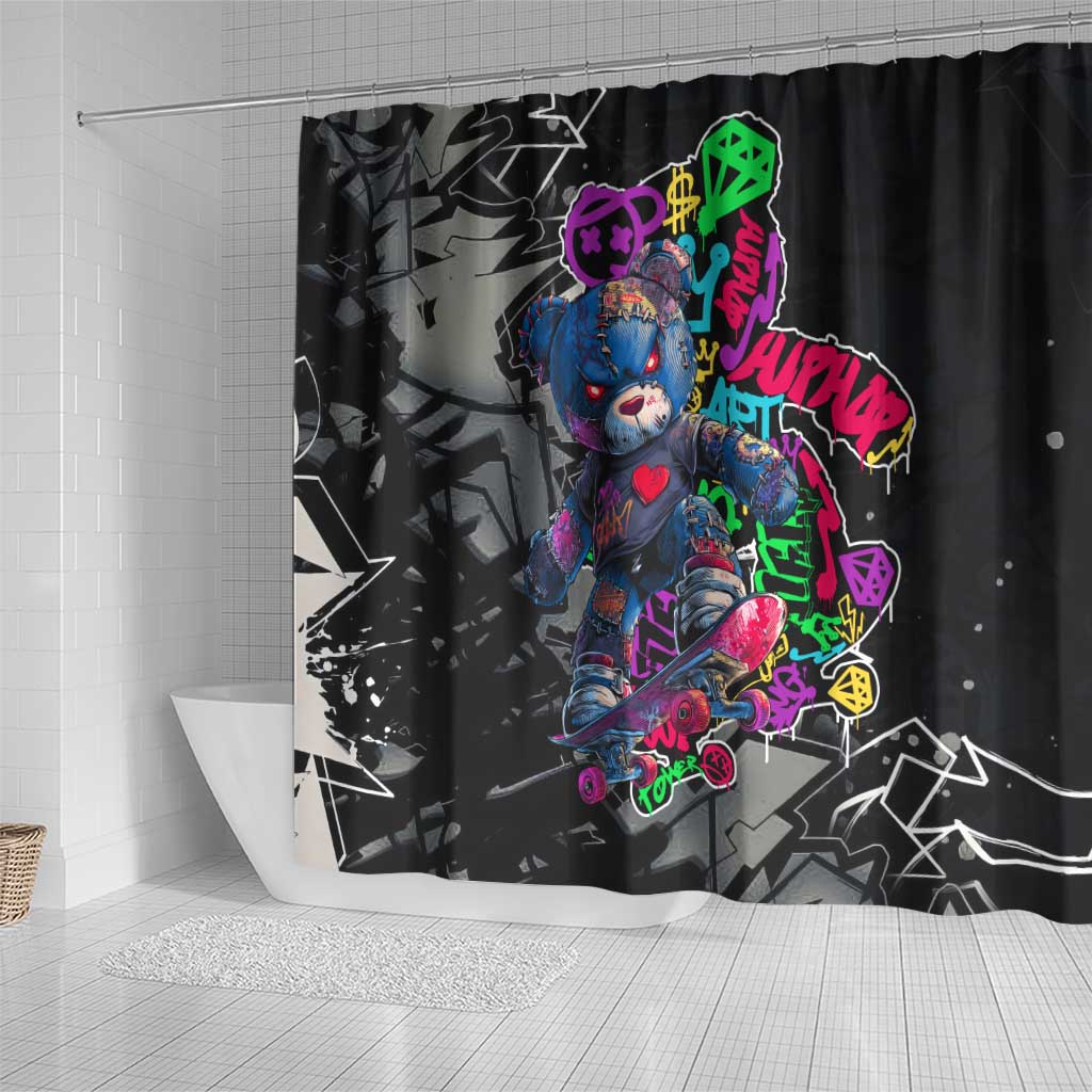Teddy Bear Hip Hop Graffiti Street Art Shower Curtain Crown Shades and Colorful Spray Paint Design - Wonder Print Shop