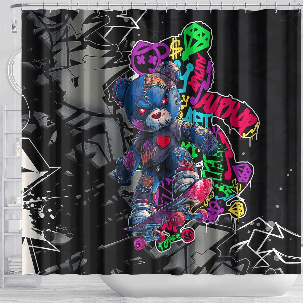 Teddy Bear Hip Hop Graffiti Street Art Shower Curtain Crown Shades and Colorful Spray Paint Design - Wonder Print Shop