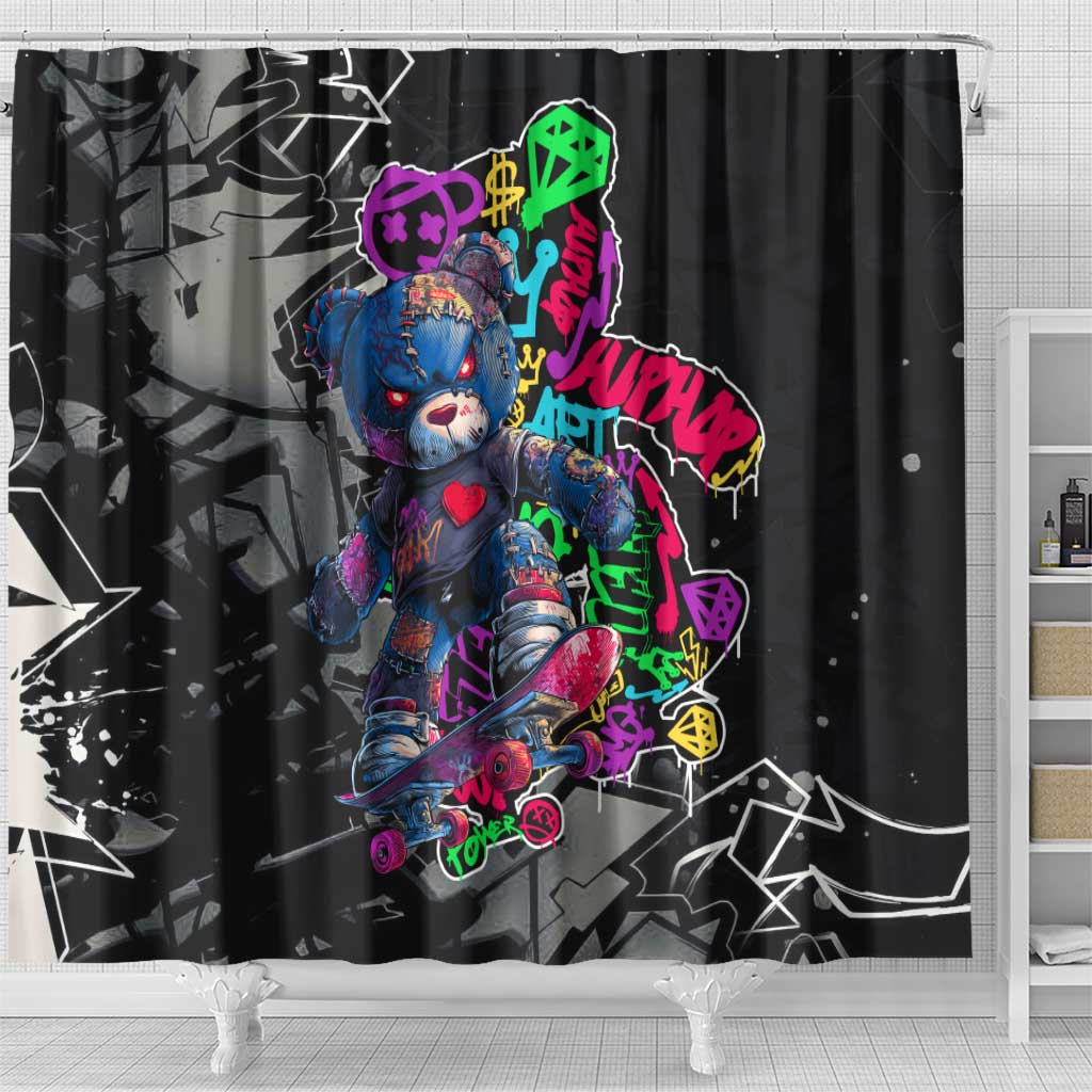 Teddy Bear Hip Hop Graffiti Street Art Shower Curtain Crown Shades and Colorful Spray Paint Design - Wonder Print Shop