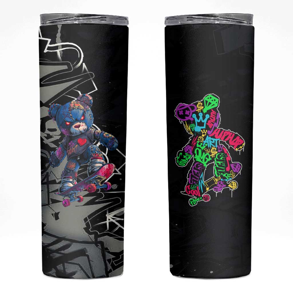 Teddy Bear Hip Hop Graffiti Street Art Skinny Tumbler Crown Shades and Colorful Spray Paint Design - Wonder Print Shop