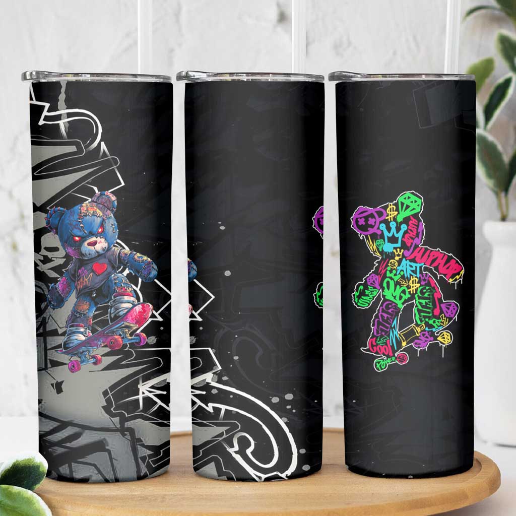 Teddy Bear Hip Hop Graffiti Street Art Skinny Tumbler Crown Shades and Colorful Spray Paint Design - Wonder Print Shop