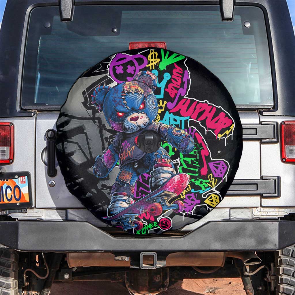 Teddy Bear Hip Hop Graffiti Street Art Spare Tire Cover Crown Shades and Colorful Spray Paint Design - Wonder Print Shop