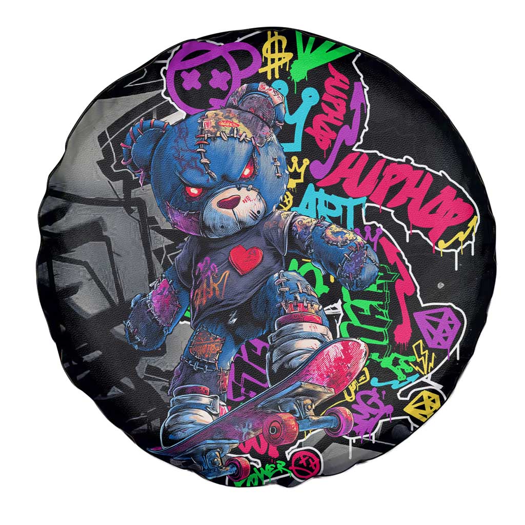 Teddy Bear Hip Hop Graffiti Street Art Spare Tire Cover Crown Shades and Colorful Spray Paint Design - Wonder Print Shop