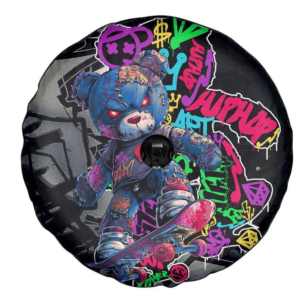 Teddy Bear Hip Hop Graffiti Street Art Spare Tire Cover Crown Shades and Colorful Spray Paint Design - Wonder Print Shop