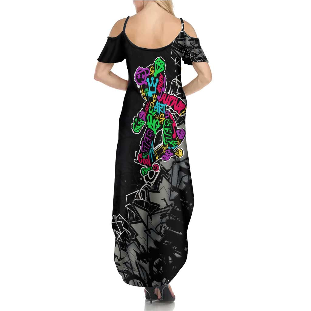 Teddy Bear Hip Hop Graffiti Street Art Summer Maxi Dress Crown Shades and Colorful Spray Paint Design - Wonder Print Shop