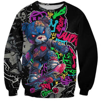Teddy Bear Hip Hop Graffiti Street Art Sweatshirt Crown Shades and Colorful Spray Paint Design - Wonder Print Shop