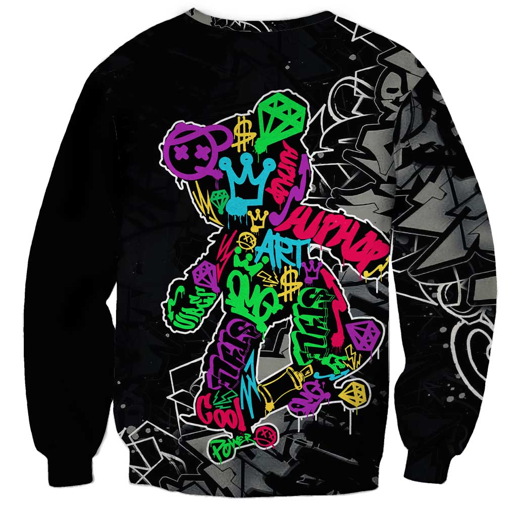 Teddy Bear Hip Hop Graffiti Street Art Sweatshirt Crown Shades and Colorful Spray Paint Design - Wonder Print Shop