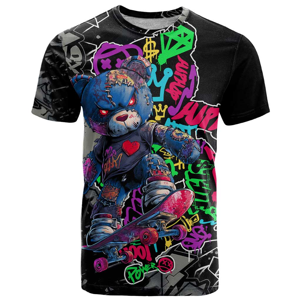 Teddy Bear Hip Hop Graffiti Street Art T Shirt Crown Shades and Colorful Spray Paint Design - Wonder Print Shop