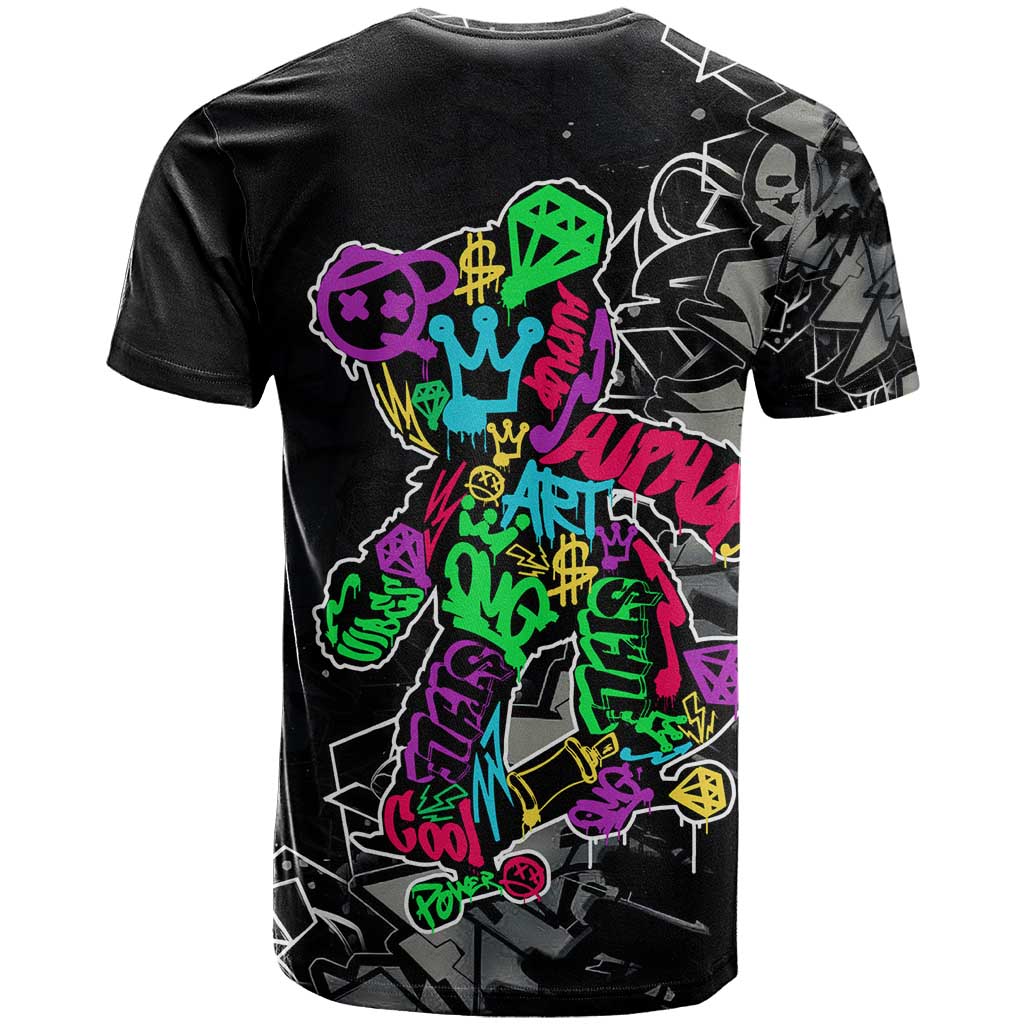 Teddy Bear Hip Hop Graffiti Street Art T Shirt Crown Shades and Colorful Spray Paint Design - Wonder Print Shop