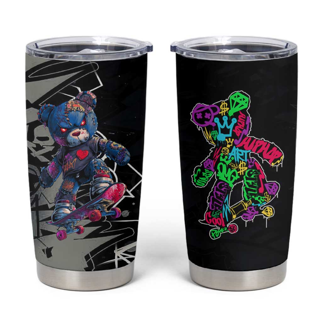Teddy Bear Hip Hop Graffiti Street Art Tumbler Cup Crown Shades and Colorful Spray Paint Design - Wonder Print Shop