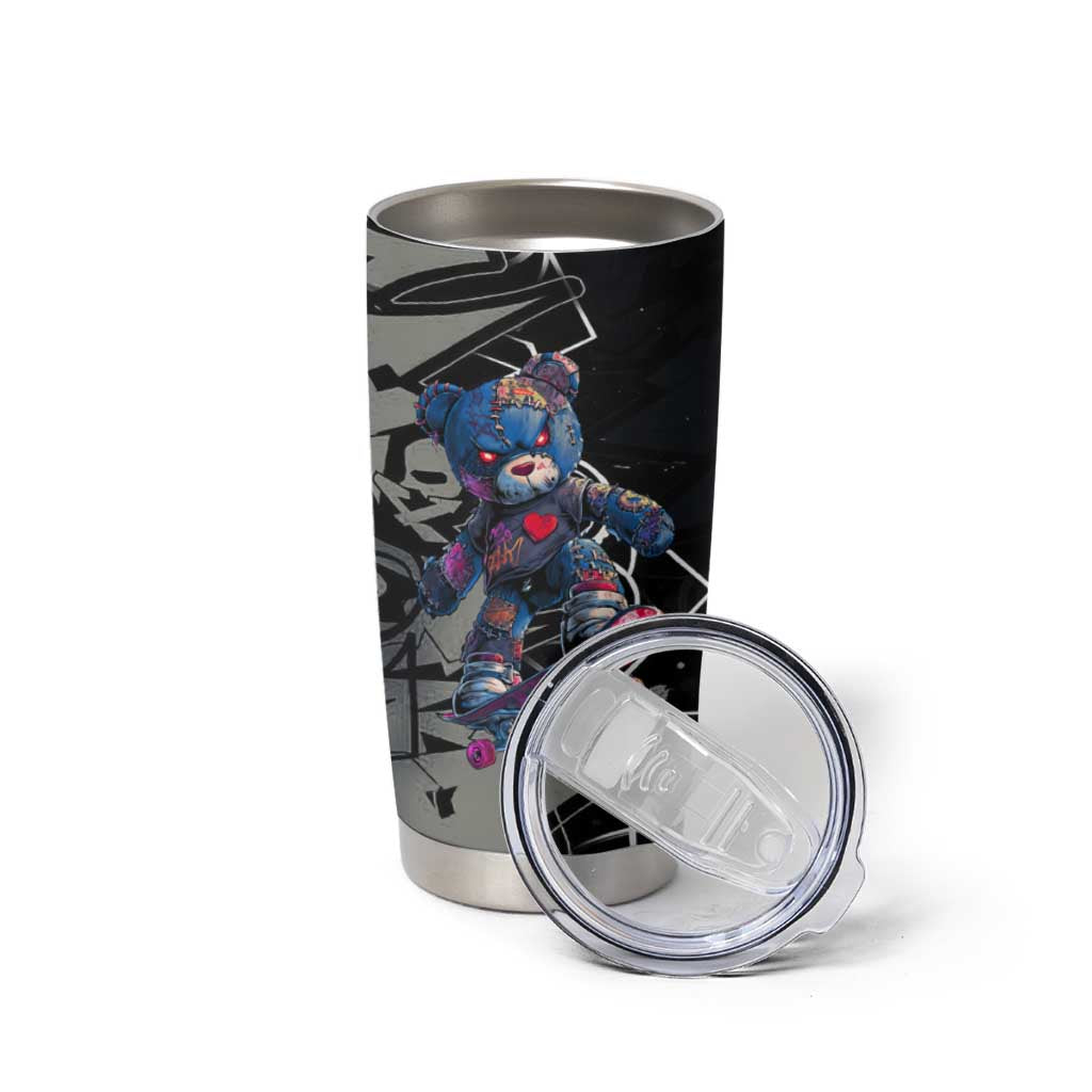 Teddy Bear Hip Hop Graffiti Street Art Tumbler Cup Crown Shades and Colorful Spray Paint Design - Wonder Print Shop