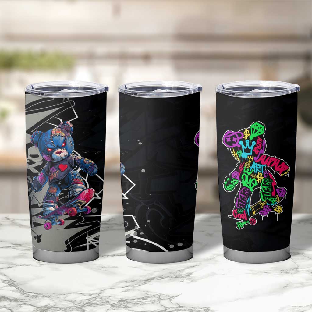 Teddy Bear Hip Hop Graffiti Street Art Tumbler Cup Crown Shades and Colorful Spray Paint Design - Wonder Print Shop